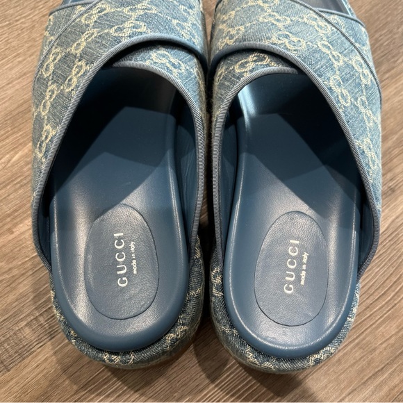 Gucci GG Logo Blue Jean Platform Slide Sandals - Picture 7 of 13